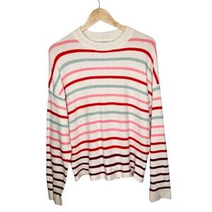 J. CREW Factory Striped Boxy Mock Neck Sweater Extra Soft Yarn Rainbow Large
